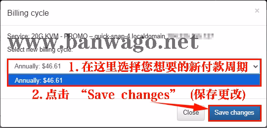 在Billing cycle弹窗中选择新的付费周期