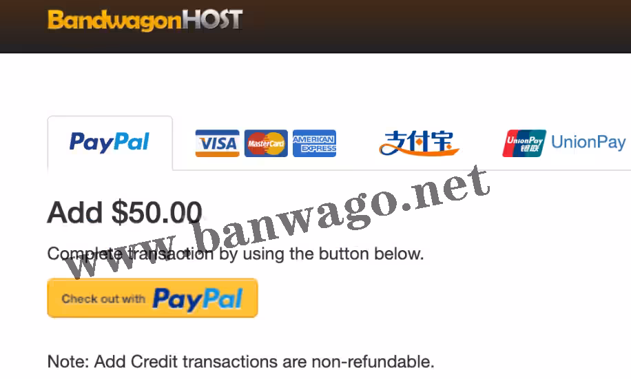 选择PayPal或信用卡作为支付方式