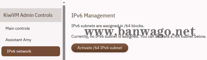 KiwiVM IPv6 network (IPv6网络) 界面