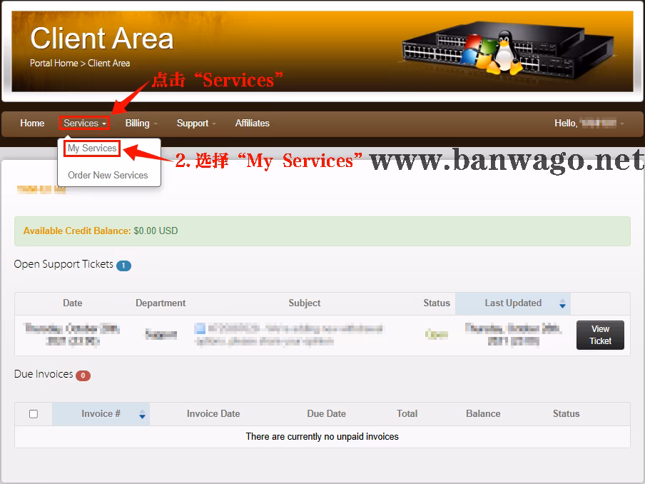 在Services下拉菜单中选择My Services