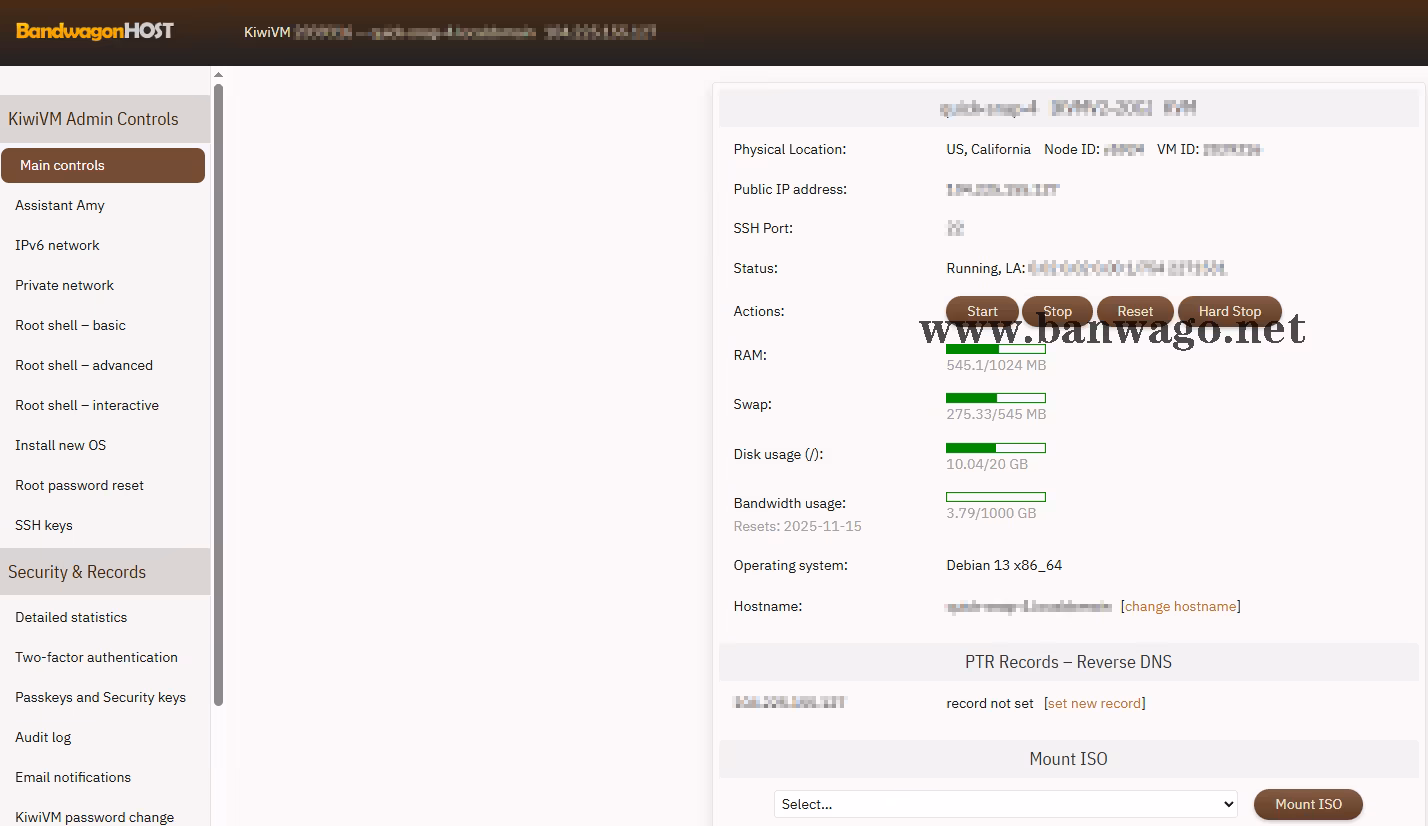 成功进入KiwiVM控制面板主页