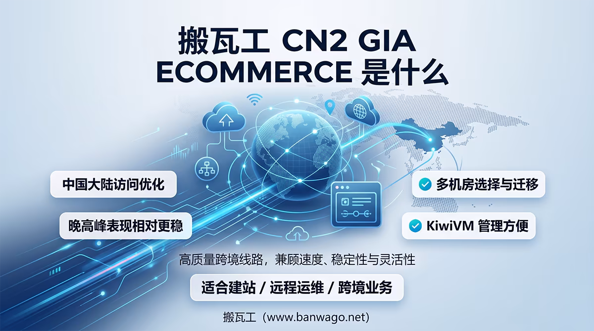 搬瓦工 CN2 GIA ECOMMERCE 高端 VPS 线路优势与适用场景介绍